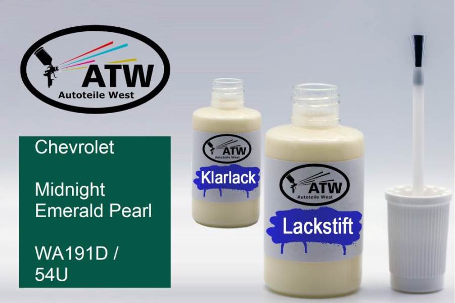 Chevrolet, Midnight Emerald Pearl, WA191D / 54U: 20ml Lackstift + 20ml Klarlack - Set, von ATW Autoteile West.